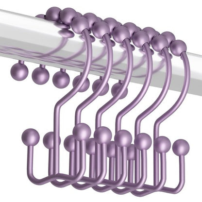 Titanker Shower Curtain Hooks Rings, Rust-Resistant Metal Double Glide Shower Hooks for Bathroom Shower Rods Curtains, Set of 12 Hooks - Greyish-Purple