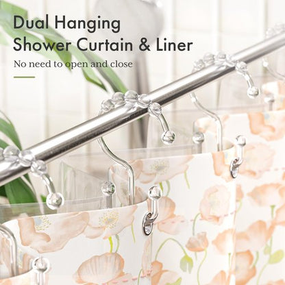 Amazer Plastic Shower Curtain Hooks, Shower Curtain Rings, Double Shower Rings Clear Shower Hooks for Shower Curtain Bathroom Set of 12
