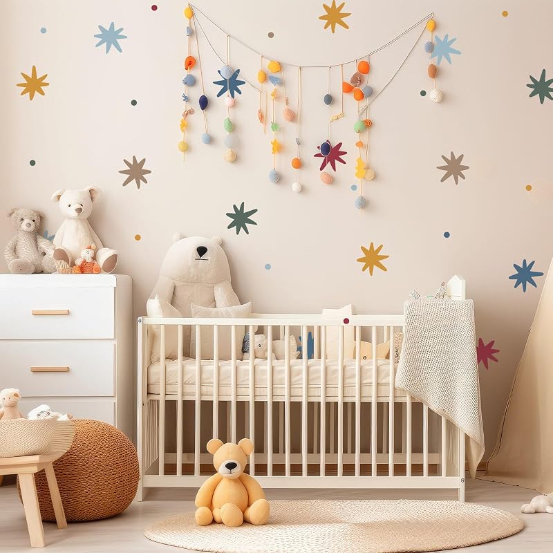 Colorful Dots & Stars Wall Decals Set for Nursery - 240 Pcs, Peel & Stick, Removable (Variation: Colorful+Dots)