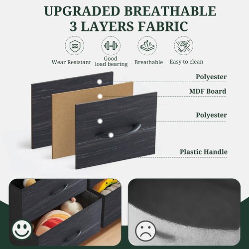7-Drawer Dresser for Bedroom, Anti-Tip Wide Storage Organizer Fabric Chest of Drawers TV Stand for 45" TV with Wooden Top and Metal Frame for Closet, Living Room, Hallway, Entryway, Charcoal Black