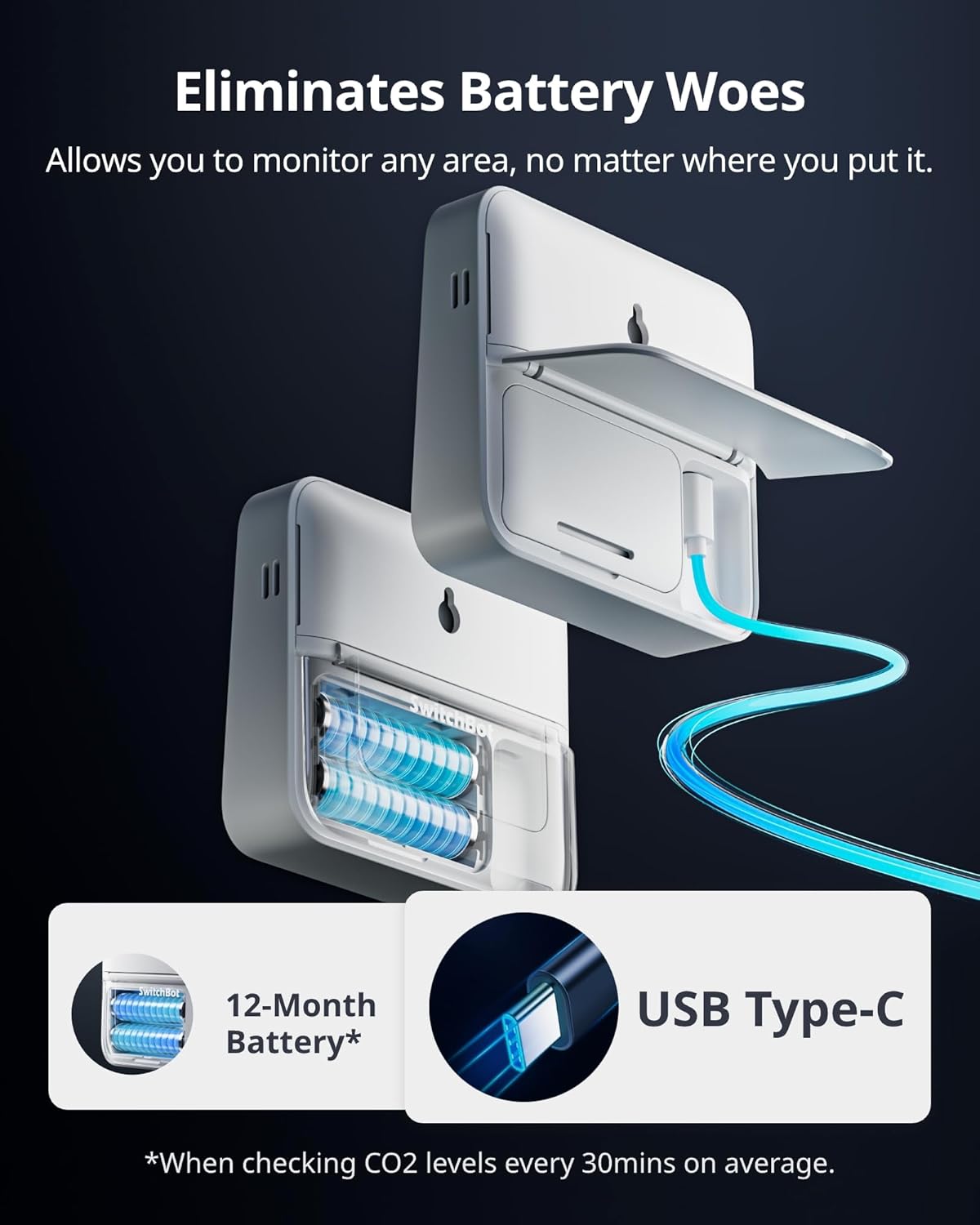 SwitchBot CO2 Detector - Portable Indoor Air Quality Monitor for CO2, Temperature & Humidity