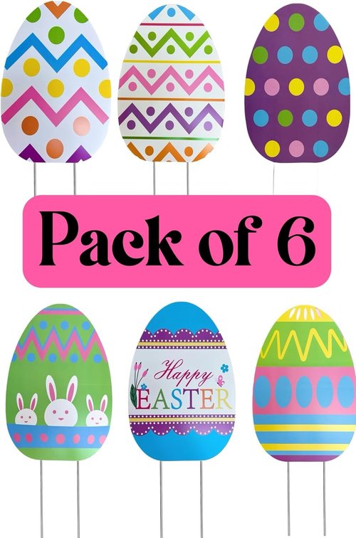 GIFTEXPRESS 6-Pack Giant Easter Egg Yard Signs - Large Spring Party Decorations with Metal Stakes