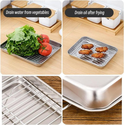 2-in-1 Stainless Steel Baking Sheet by [Brand Name] - Heavy Duty Oven Pan with Cooling Rack | Food Grade, Dishwasher Safe
