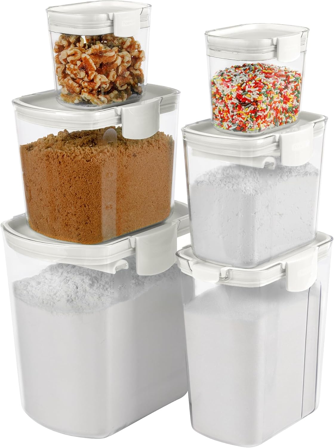 ProKeeper Baker's Airtight Kitchen Storage Canister Set - Keep Flour & Sugar Fresh | 6-Piece White Set