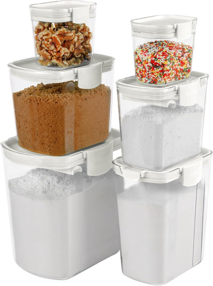 ProKeeper Baker's Airtight Kitchen Storage Canister Set - Keep Flour & Sugar Fresh | 6-Piece White Set