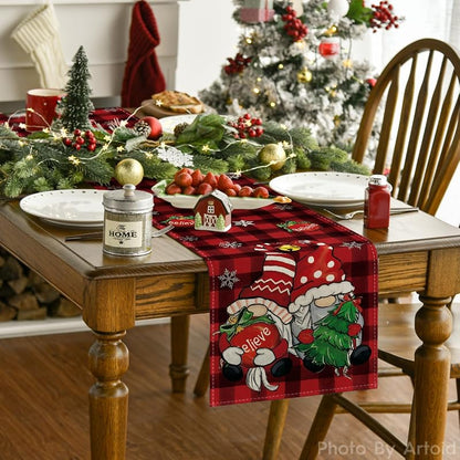 Artoid Mode Gnome Christmas Table Runner - 13x48 Inch, Red/Black