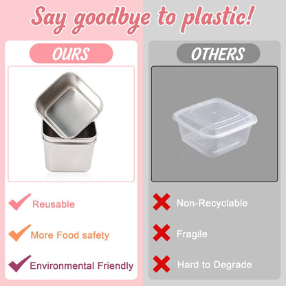 Qukaka Stainless Steel Snack Containers - Leak-Proof & Easy Open - 7.2oz, 3-Pack for Kids' Lunches