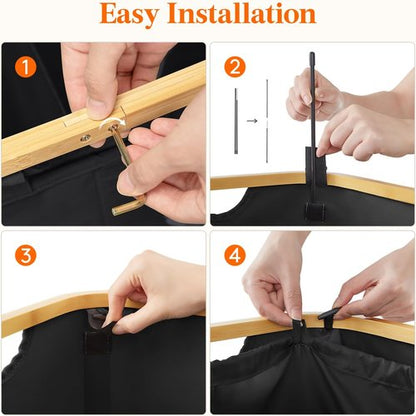 Lifewit 150L Laundry Basket - Foldable Hamper with Lid & Bamboo Handles | Black, 2 Removable Bags