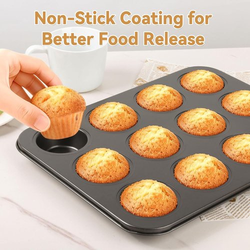 Artcochan Nonstick Muffin Pan - 12 Cup Carbon Steel with 100 Cupcake Liners | Perfect for Baking