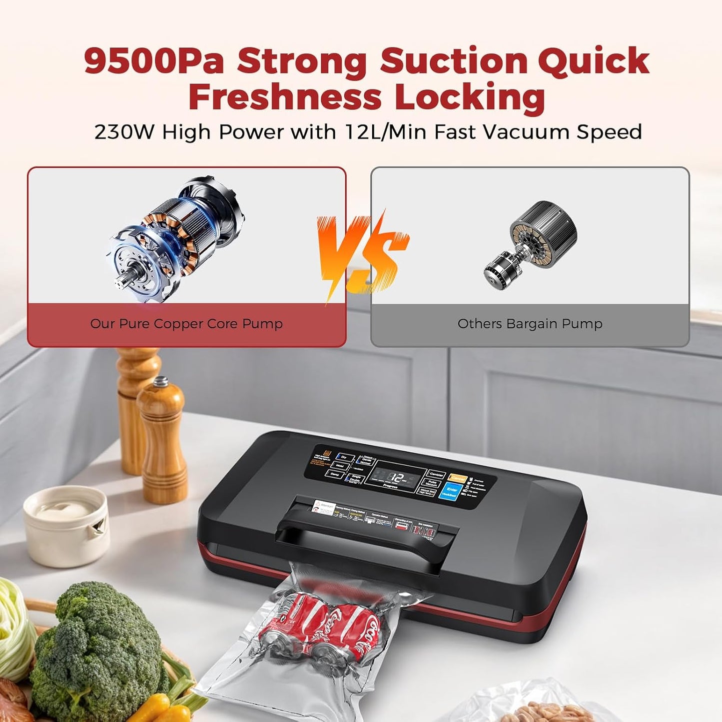 Regine Switzerland Food Vacuum Sealer Machine - 230W Automatic Sous Vide Sealer with 10 Preset Modes & Built-in Cutter