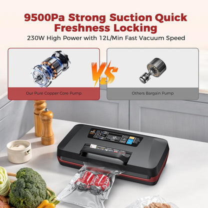 Regine Switzerland Food Vacuum Sealer Machine - 230W Automatic Sous Vide Sealer with 10 Preset Modes & Built-in Cutter