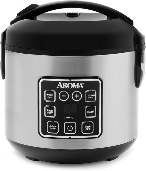 AROMA Digital Rice Cooker - 4-Cup Uncooked / 8-Cup Cooked Capacity | Stainless Steel Multicooker, 2 Qt
