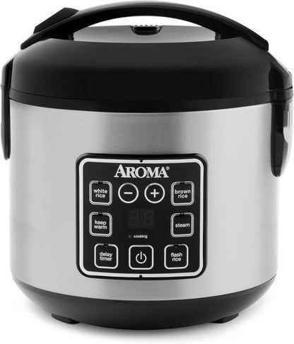 AROMA Digital Rice Cooker - 4-Cup Uncooked / 8-Cup Cooked Capacity | Stainless Steel Multicooker, 2 Qt