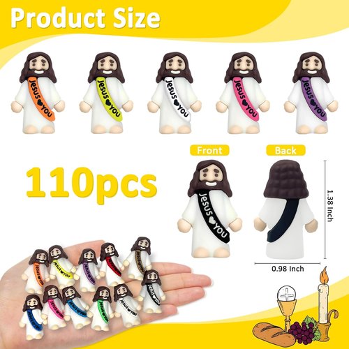 Little Jesus Figures by 110 PCS - Mini Jesus Figurines for Easter, Baptism Gifts & Sunday School (11 Colors)