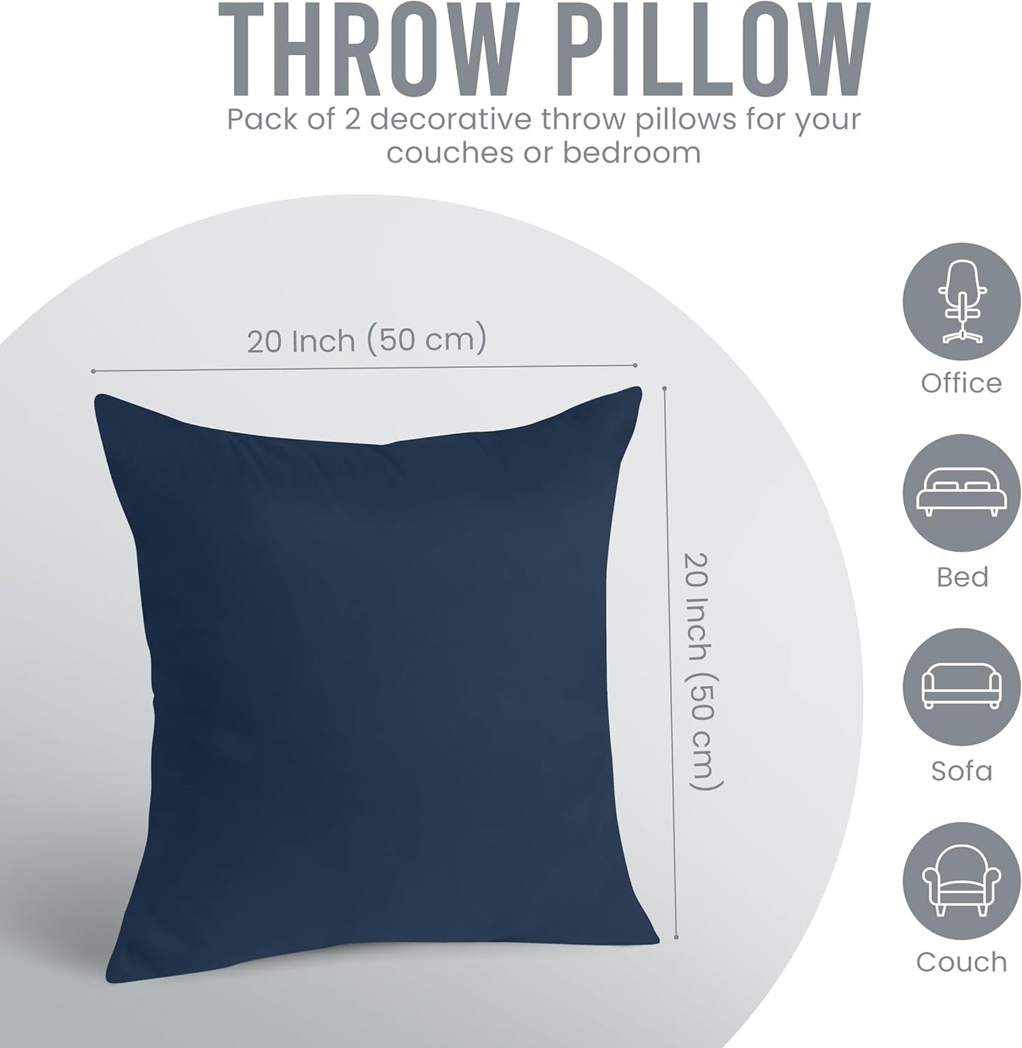 Utopia Bedding 20x20 Pillow Inserts - Set of 2 Navy Decorative Throw Pillows for Sofa & Couch - Soft & Supportive Cushions