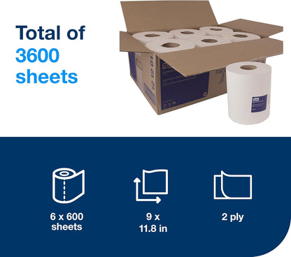 Tork Basic Centerfeed Paper Wiper - High Absorbency, White, 6 x 600 Sheets | Ideal for Quick Cleanup