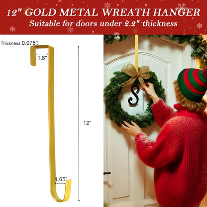Metal Wreath Hanger 12" - Heavy Duty Over-the-Door Hook for Seasonal Decor | Gold Finish