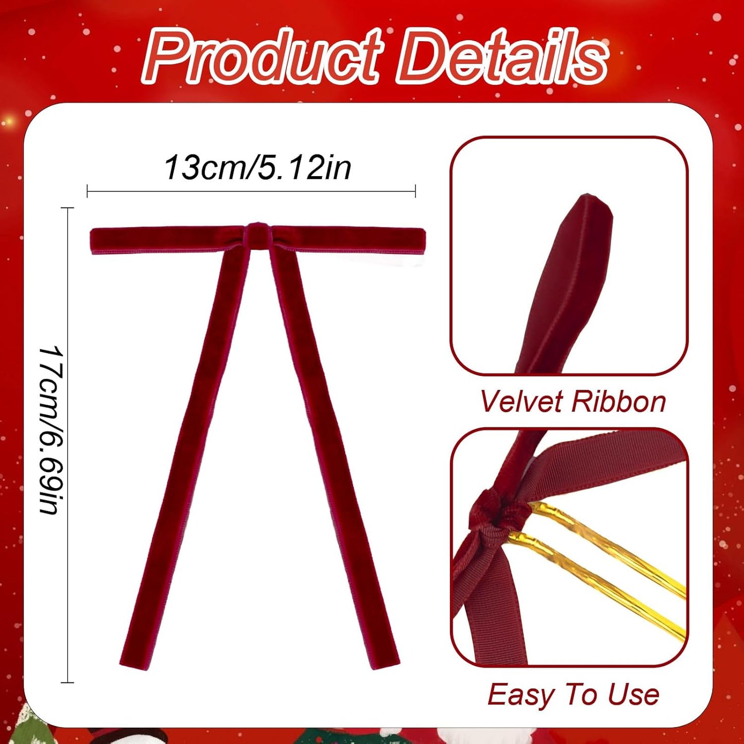 Regine Switzerland 24Pcs Velvet Bows - Burgundy Christmas Tree Ornaments for Festive Decor