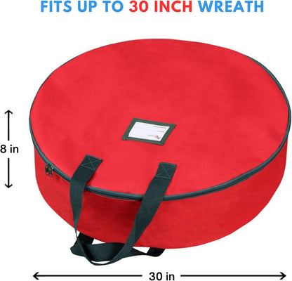 Primode Heavy Duty Wreath Storage Bag - Durable 600D Oxford Polyester for 30” Christmas Wreaths - Red