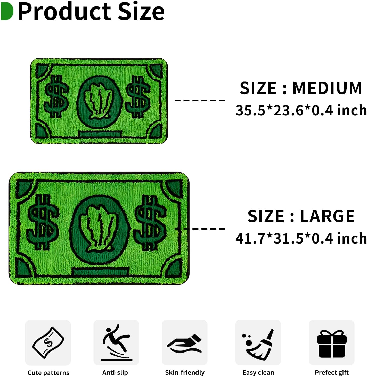 Skiennix Cute Money Rug - Non-Slip & Machine Washable Cartoon Design | 3x2 ft for Bedroom & Living Room