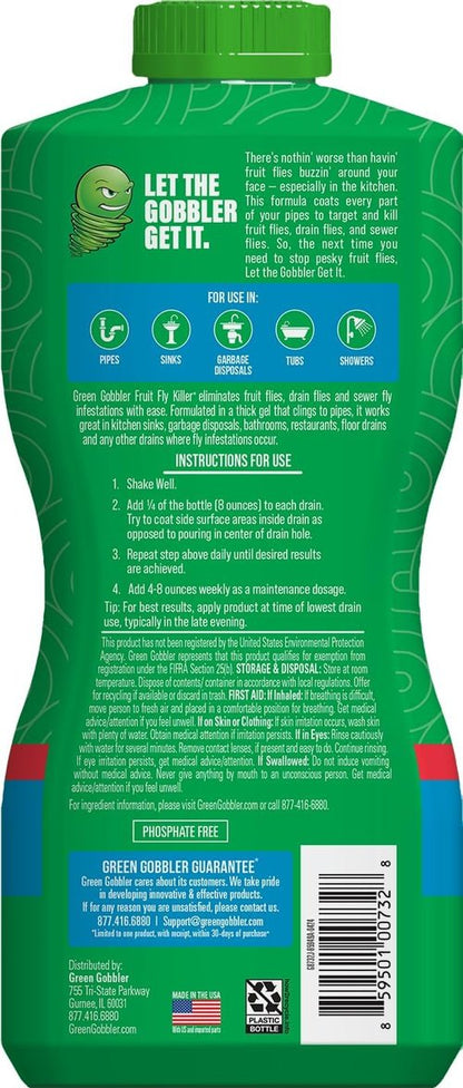 Green Gobbler Fruit Fly Killer - Effective Gel Treatment for Fruit, Drain & Sewer Flies - 32oz (2 Pack)