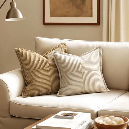 MIULEE Decorative Throw Pillow Covers - Soft Corduroy Beige Boho Accent | Set of 2, 18x18 Inch