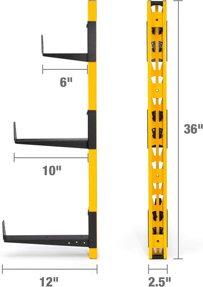 DEWALT 3-Piece Wall Mount Cantilever Storage Rack - Heavy-Duty Wood & Lumber Organizer | Supports 273 lbs