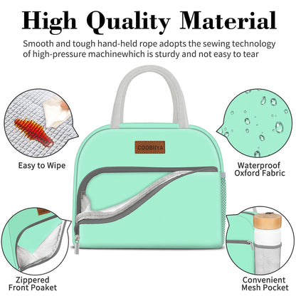 Coobiiya Lunch Bag Women, Lunch Box Lunch Bag for Women Adult Men, Small Leakproof Cute Lunch Tote Large Capacity Reusable Insulated Cooler Lunch Container for Work/Office/Picnic/Travel-Green