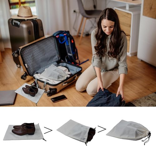 GONGKANGYUAN Shoe Bags for Travel - Flannel Single Pouch with Drawstring | 2 Pack for Men & Women