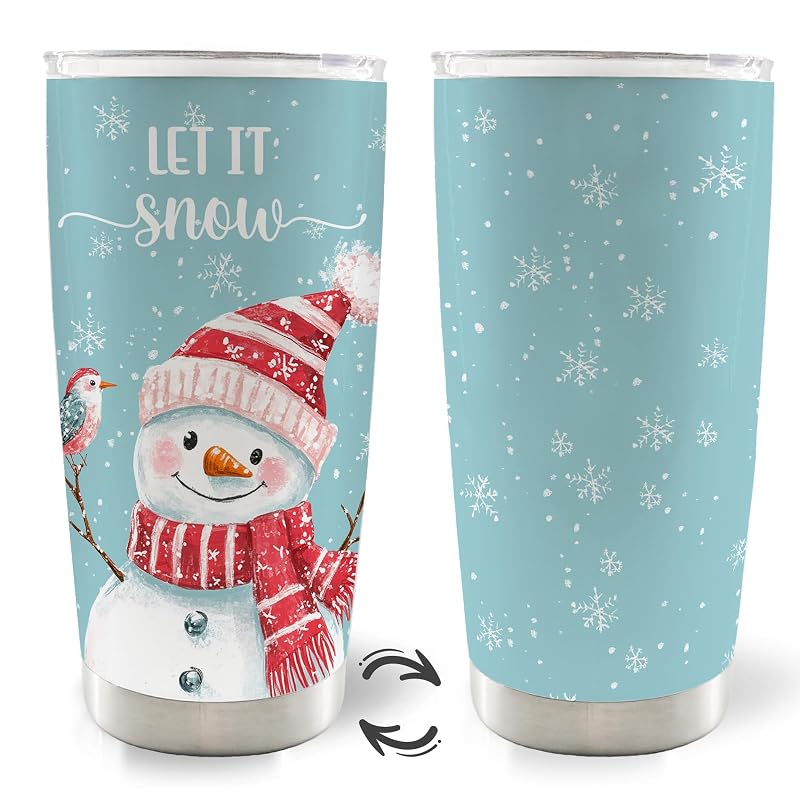 Winter Snowman 20oz Stainless Steel Travel Tumbler with Lid and Straw