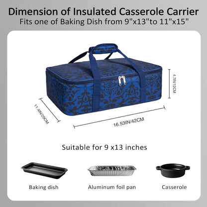 Skiennix Insulated Casserole Carrier Bag - Portable Tote for Hot/Cold Food | Fits 9x13" Dish - Blue/Black