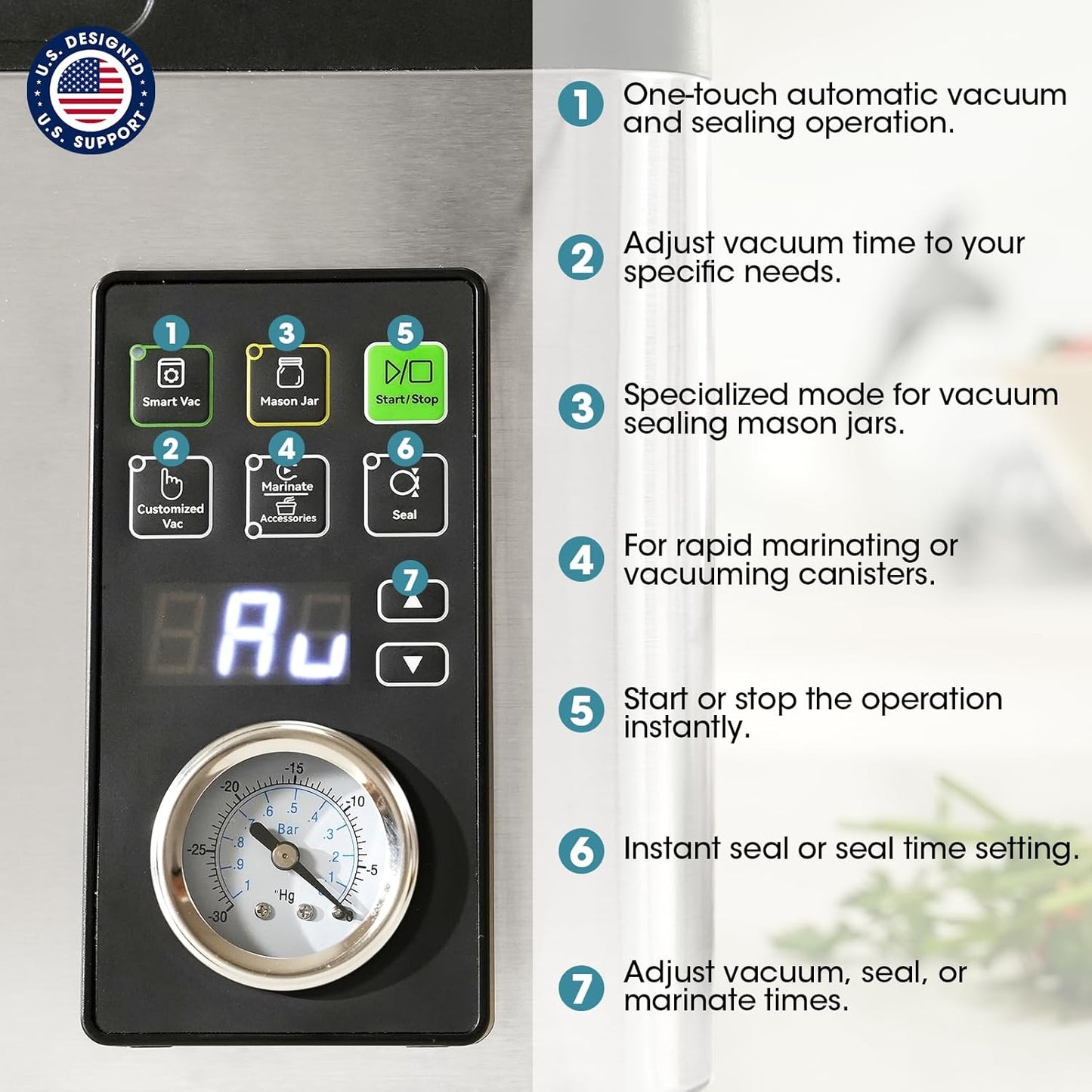 Vesta Precision 12” Chamber Vacuum Sealer - Smart Auto Vacuum & Easy-Clean System for Liquids, Meats & Sous Vide | V553