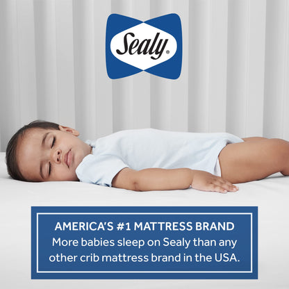 Sealy Baby Cotton Cozy Rest Breathable Cotton 2-Stage Dual Firmness Waterproof Baby Crib Mattress & Toddler Bed Mattress, 204 Premium Coils, Hypoallergenic Crib Mattress, Made in USA, 52"x28"