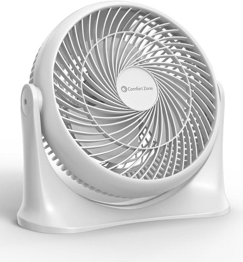 Comfort Zone 11-Inch High-Velocity Tabletop Air Circulator Fan – Quiet 3-Speed Personal Turbo Fan with 90° Adjustable Tilt & Carry Handle – Compact Desk Fan for Home, Office, or Bedroom – White