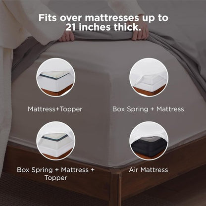 Bedsure Deep Pocket Queen Sheets Set - Soft & Cooling 4-Piece Bed Sheets for 21-Inch Mattresses | Moisture-Wicking, Easy Fit, White
