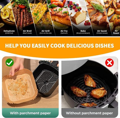 Air Fryer Liners - 150 Pcs Disposable Parchment Paper | 8" Square Non-Stick Baking & Roasting