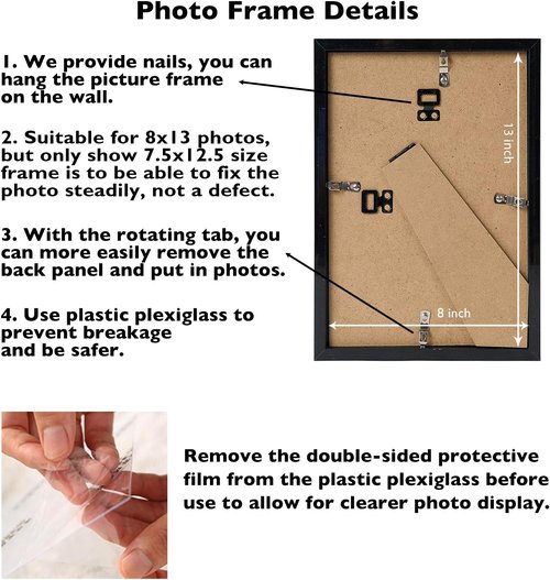 JCJMY 8x13 Picture Frame - Black Wall Mount or Tabletop Display | Shatter-Resistant Plexiglass