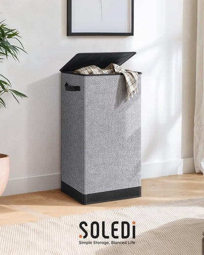 SOLEDI Laundry Hamper with Lid 100L Large & Tall Collapsible Laundry Basket, Clothes Hamper with Bag Removable Easy to Carry, Dirty Hampers for Bedroom, Bathroom, Dorm, College, Grey