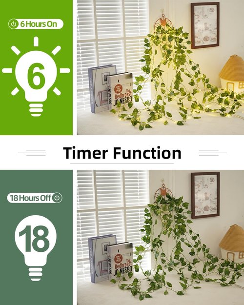 KASZOO 33ft 100 LED Fairy Lights - Battery/USB Operated Pothos Vine String Lights for Bedroom & Garden Decor