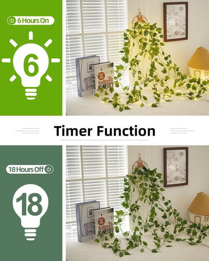 KASZOO 33ft 100 LED Fairy Lights - Battery/USB Operated Pothos Vine String Lights for Bedroom & Garden Decor
