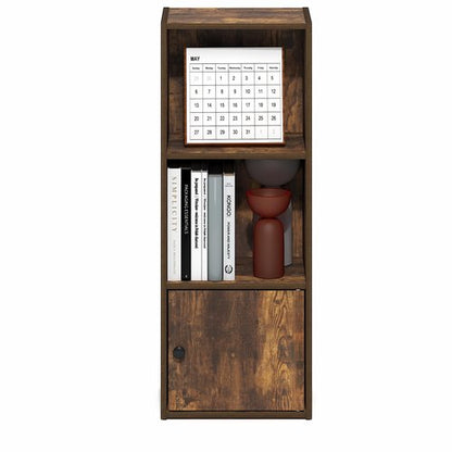 Furinno LUDER Book Shelf, 3-Tier Bookshelf with Open Shelf, Standing Bookcase with 1 Door Cabinet, 9.3 x 12 x 31.5, for Organization and Storage, for Living Room, Bedroom, Home Office, Amber Pine