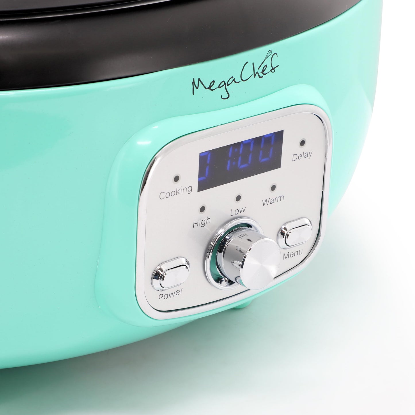 MegaChef 6.9 Quart Oval Electric Slow Cooker, Removable Ceramic Pot, 3 Heat Settings, Kitchen Appliance, Countertop Cooker (Turquoise)