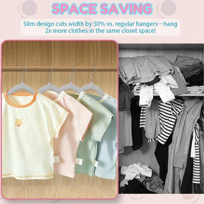 DwellWell Goods Baby Velvet Hangers - 30 Pack Non-Slip Kids Closet Organizer with 360° Swivel Hook