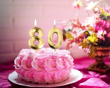 Gold Number 80 Cake Topper by [Brand Name] - Elegant 80th Birthday Candles for Party Decor