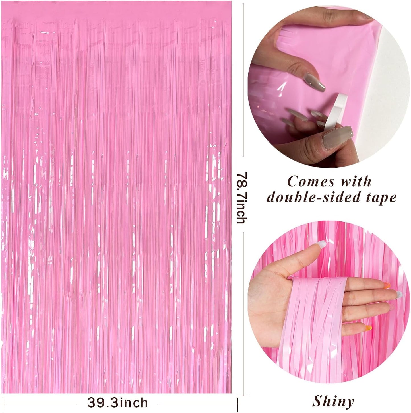 Skiennix Pastel Pink Foil Fringe Streamers - Perfect Backdrop for Birthday & Bridal Showers