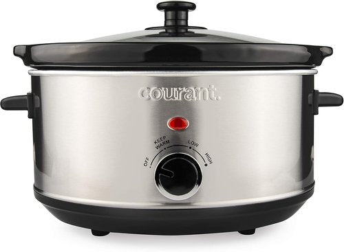 Courant Oval Slow Cooker - 3.5 Quart Dishwasher Safe Pot with Easy Options | Stainless Steel Finish
