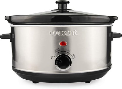 Courant Oval Slow Cooker - 3.5 Quart Dishwasher Safe Pot with Easy Options | Stainless Steel Finish