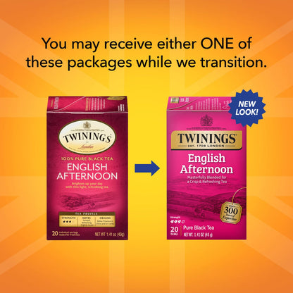Twinings English Afternoon Tea - Refreshing Caffeinated Black Tea Bags | 2-Pack, 20 Count Each