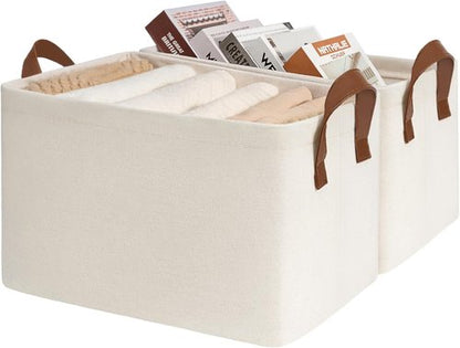 CHICVITA Storage Baskets - Modern Closet Organizers in Beige | 2-Pack, 16.75" L x 11" W x 9.75" H