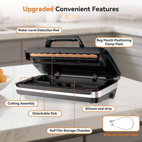 85Kpa Vacuum Sealer Machine - 10-in-1 Automatic Food Saver with Easy-Lock Handle & Built-in Cutter | Includes Bags & External Hose